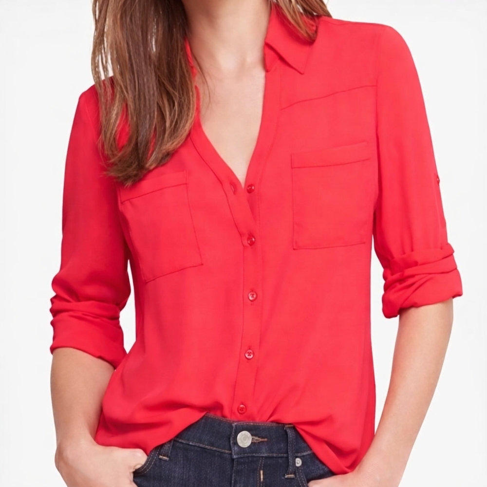 Express Coral Button-Down Utility Blouse - image 1